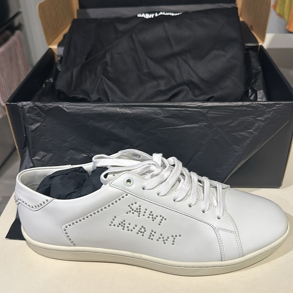 Saint Laurent White Sneakers with Studded Logo - Picture 2 of 4